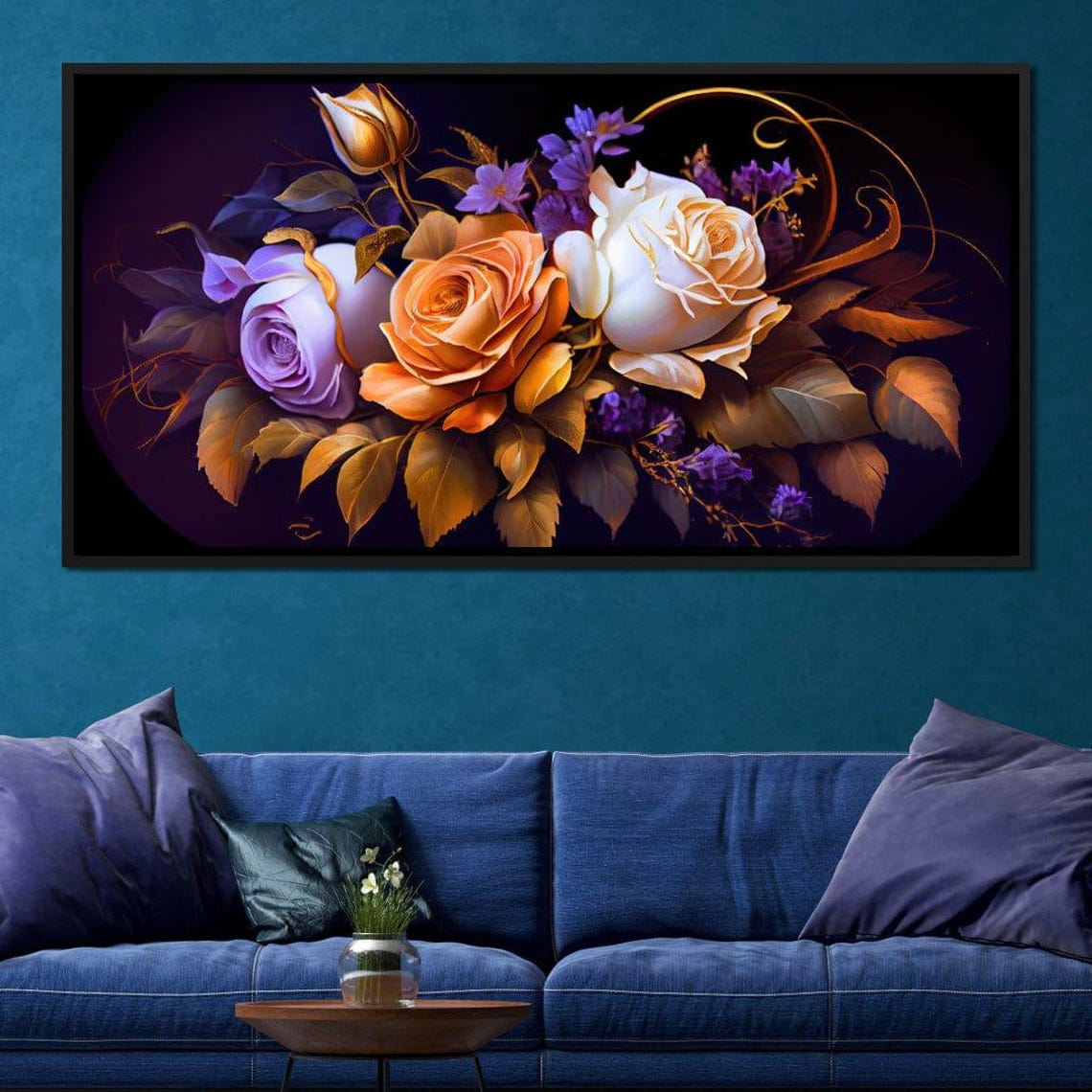Tangerine White Rose Bouquet Midnight Glow Floral Wall Art Poster