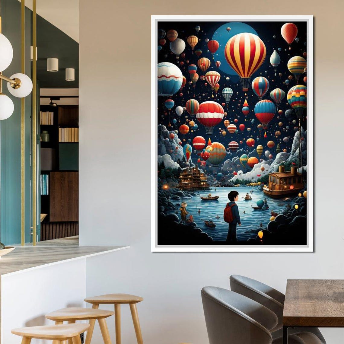 Hot Air Balloons Night Sky Boy Adventure Dreamy Landscape Art Print - Image 2
