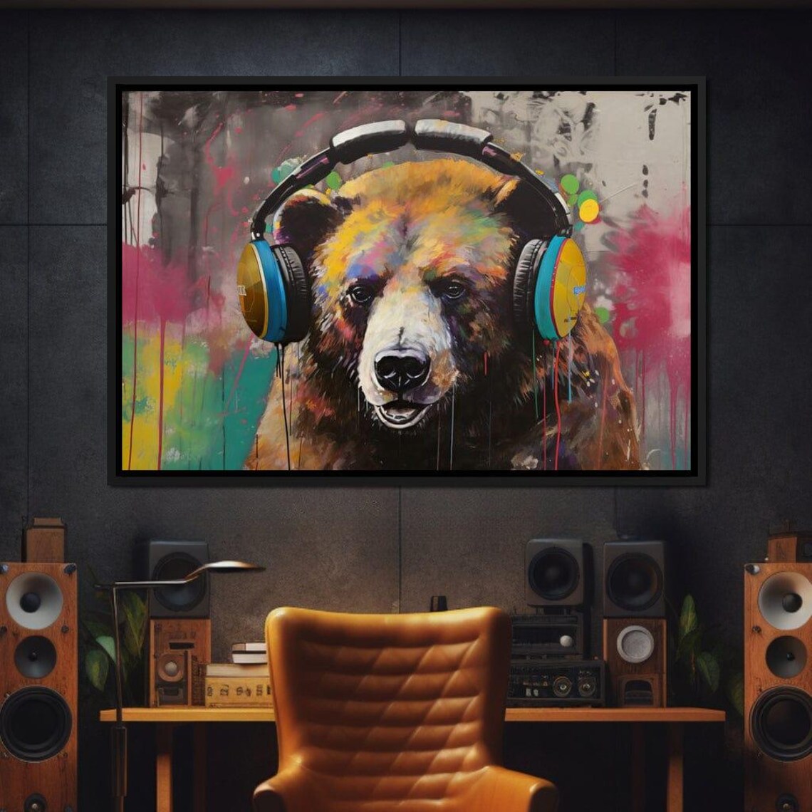 Colorful Bear Wearing Headphones Graffiti Pop Art Animal Wall Art Poster - Image 2