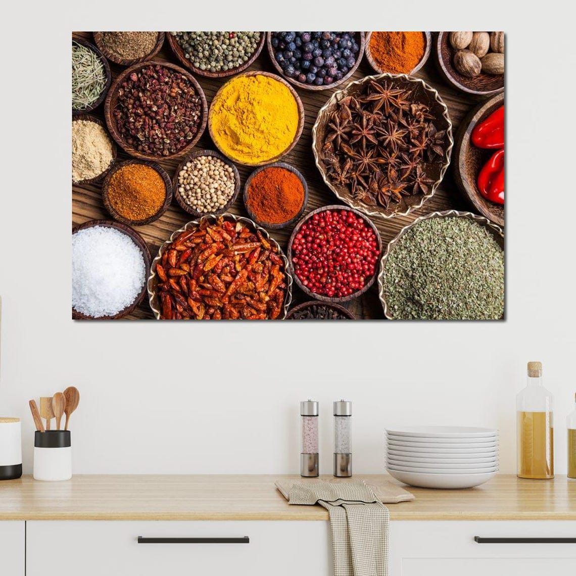Colorful Spice Market Bowls Turmeric Chili Pepper Kitchen Wall Art - Image 4