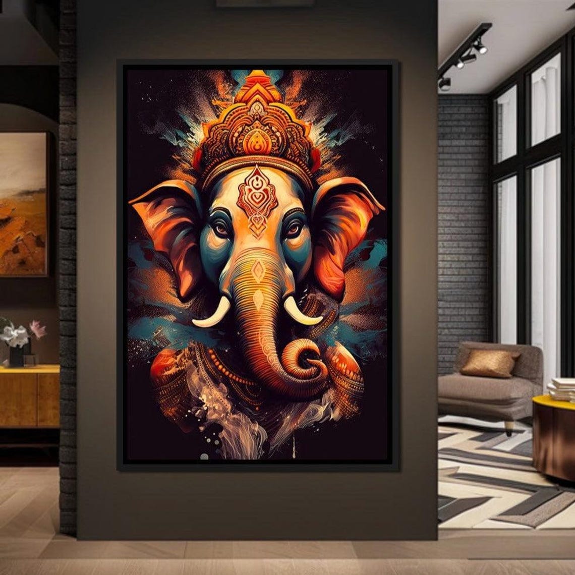 Ganesha Blessing Vibrant Elephant Deity Hindu Spiritual Poster