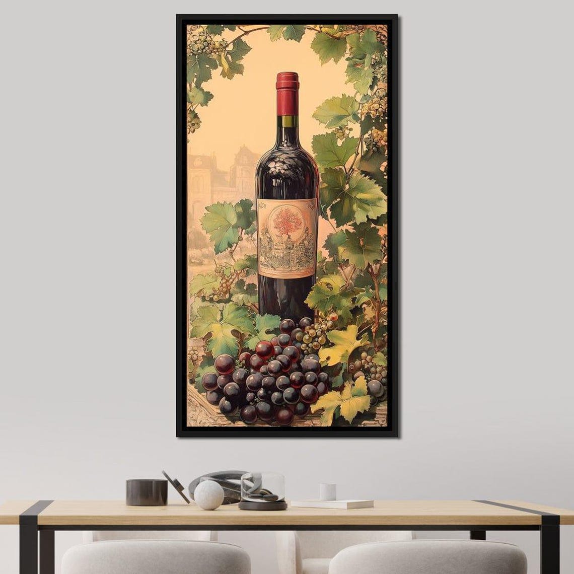 Red Wine Bottle Vineyard Grapes Vintage European Cellar Poster - Image 2
