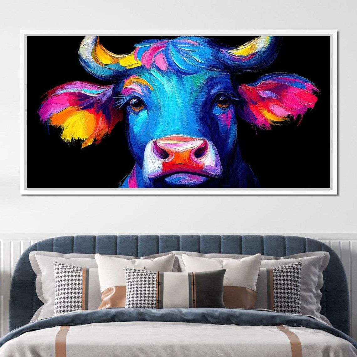 Vibrant Blue Cow Colorful Pop Art Farmhouse Neon Animal Wall Poster - Image 3