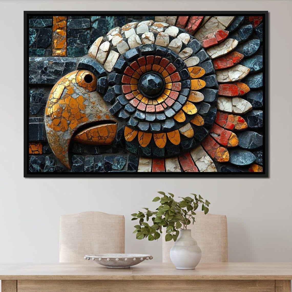 Mosaic Serpent Head Aztec Inspired Stone Tile Geometric Art Print - Image 3