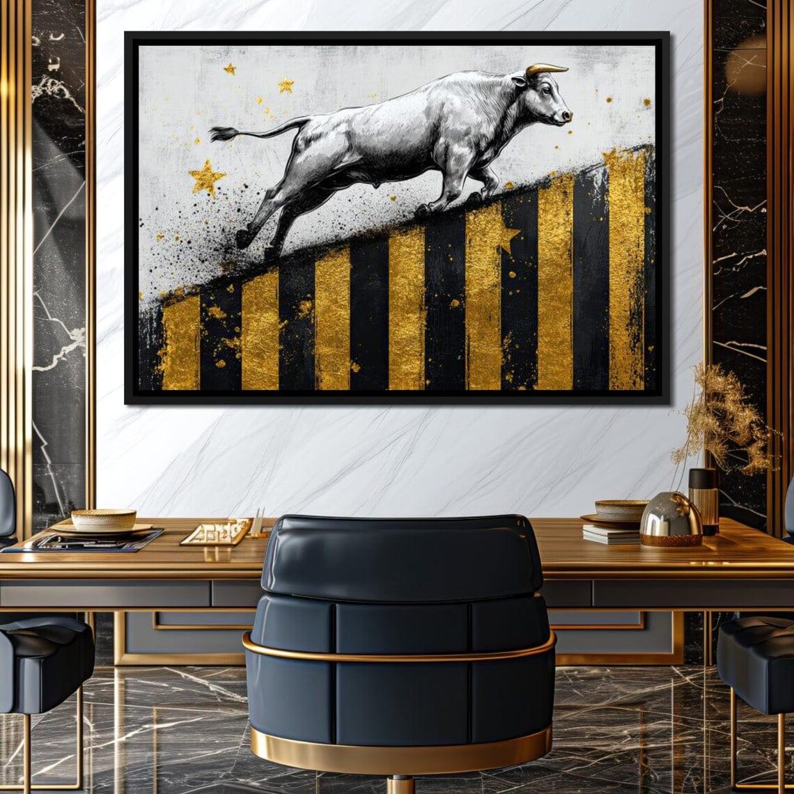 Silver Bull Running on Gold Market Chart Bars Bull Market Wall Art Poster - Image 2