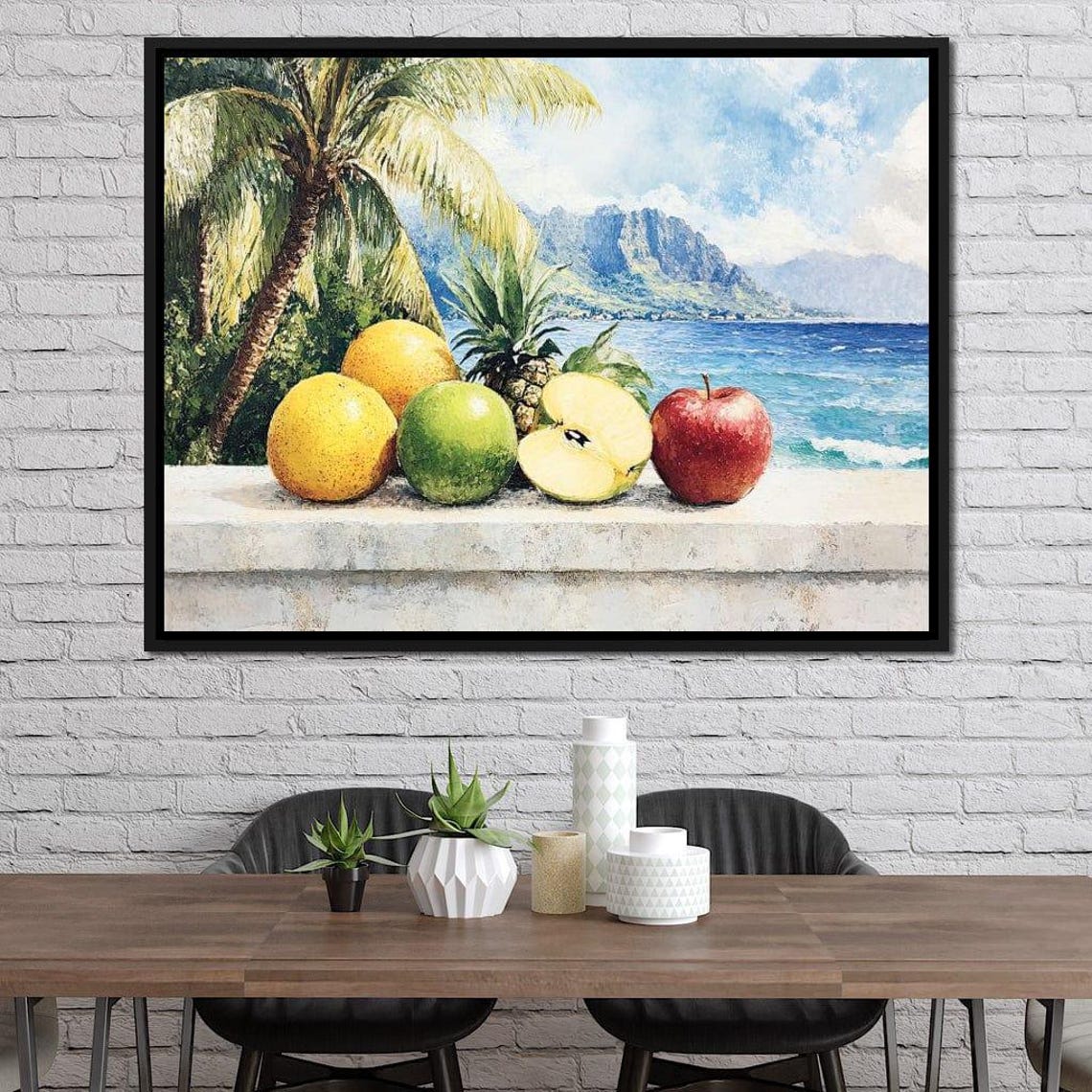Tropical Fruits Beach Palm Ocean Mountain View Still Life Poster - Image 3