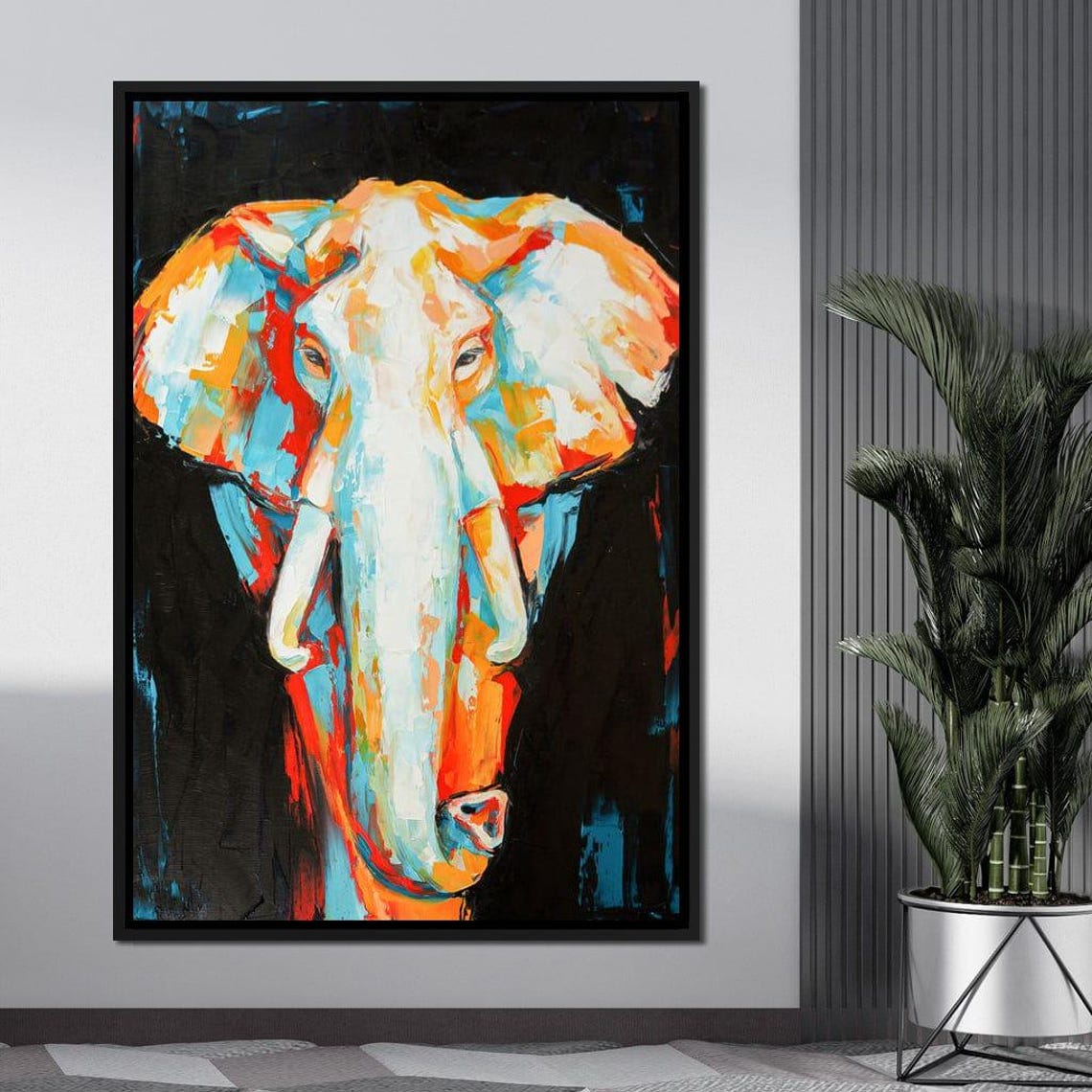 Colorful Abstract Elephant Portrait Orange Teal Modern Safari Wall Art - Image 2
