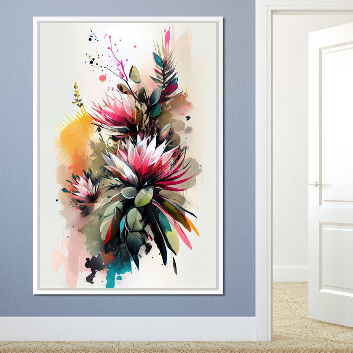 Pink Protea Watercolor Abstract Splash Contemporary Flower Print