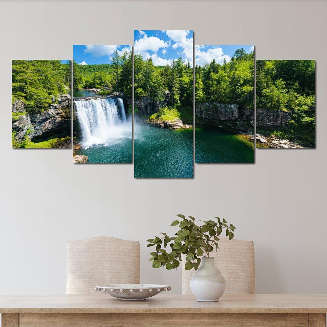Whispering Falls Serenity Waterfall Art Nature Wall Decor Home Decor Tranquil Retreat Greenery By Nichecanvas - Image 4