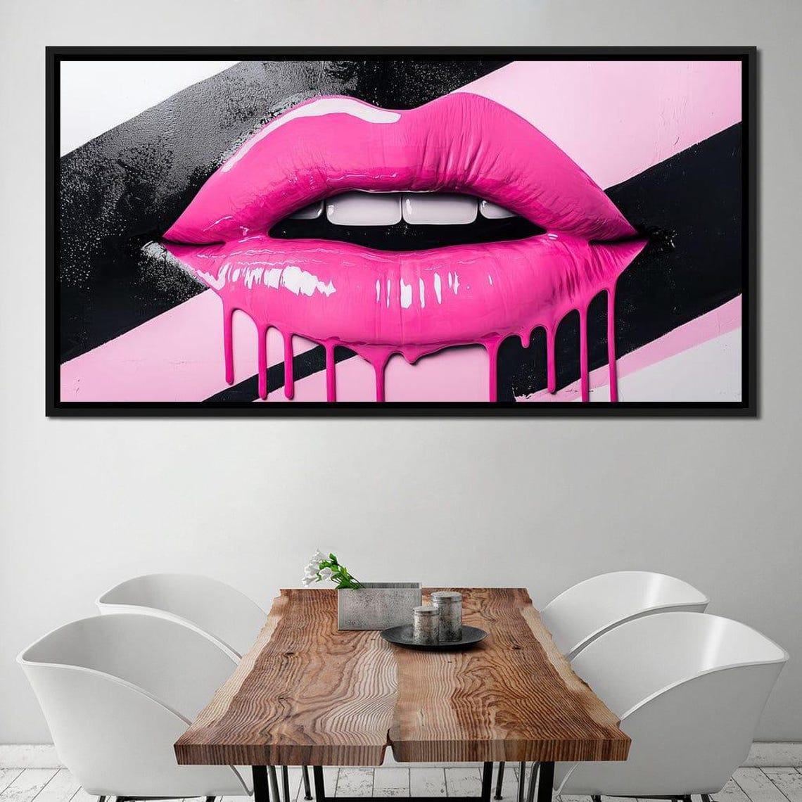 Neon Lips Melting Dreams Modern Wall Art Pink Decor Dripping Paint Home Decor Bold Urban Style By Nichecanvas - Image 3