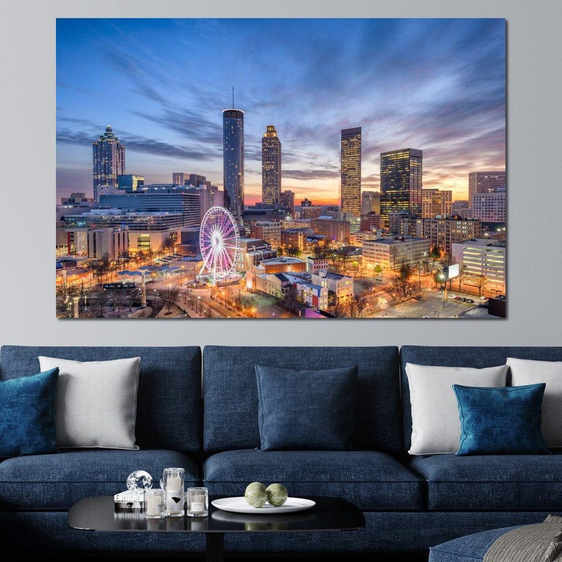 Atlanta Skyline Ferris Wheel Sunset City Lights Downtown Travel Poster - Image 3