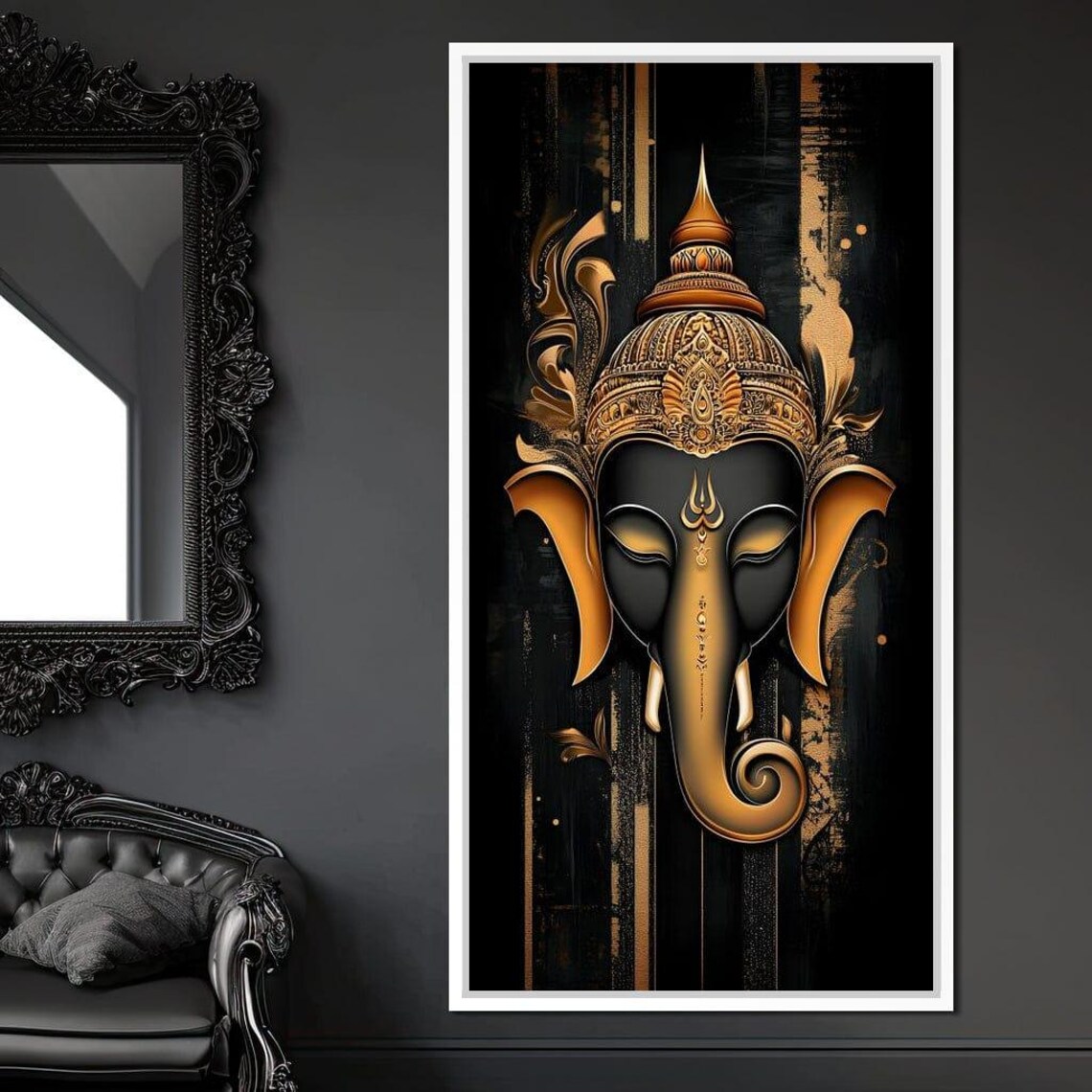 Golden Ganesha Black Gold Hindu Deity Ornate Spiritual Wall Art Poster - Image 4