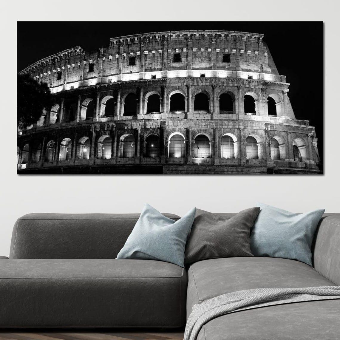 Colosseum Rome Night Black White Illuminated Ancient Landmark Wall Art - Image 3