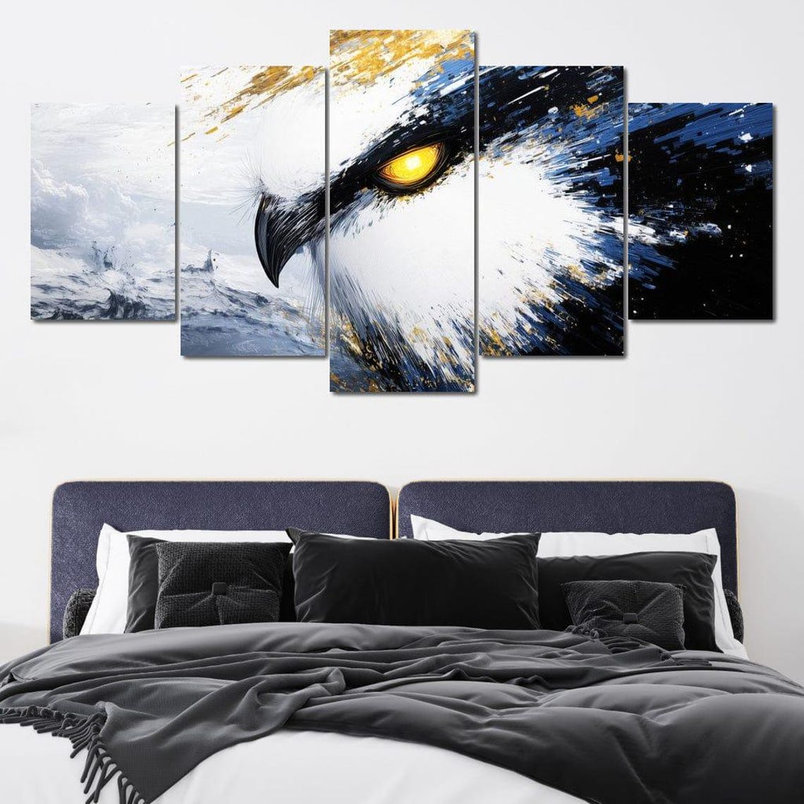 Golden Eagle Head Close Up White Feathers Navy Gold Art Poster - Image 4