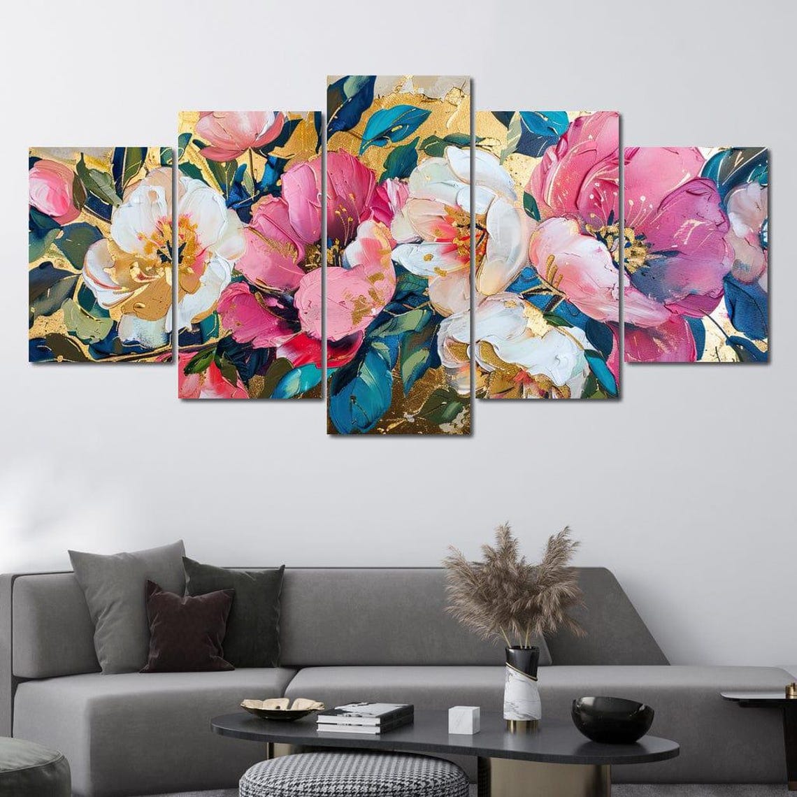 Pink White Blossoms Golden Foil Background Floral Wall Art Poster - Image 4