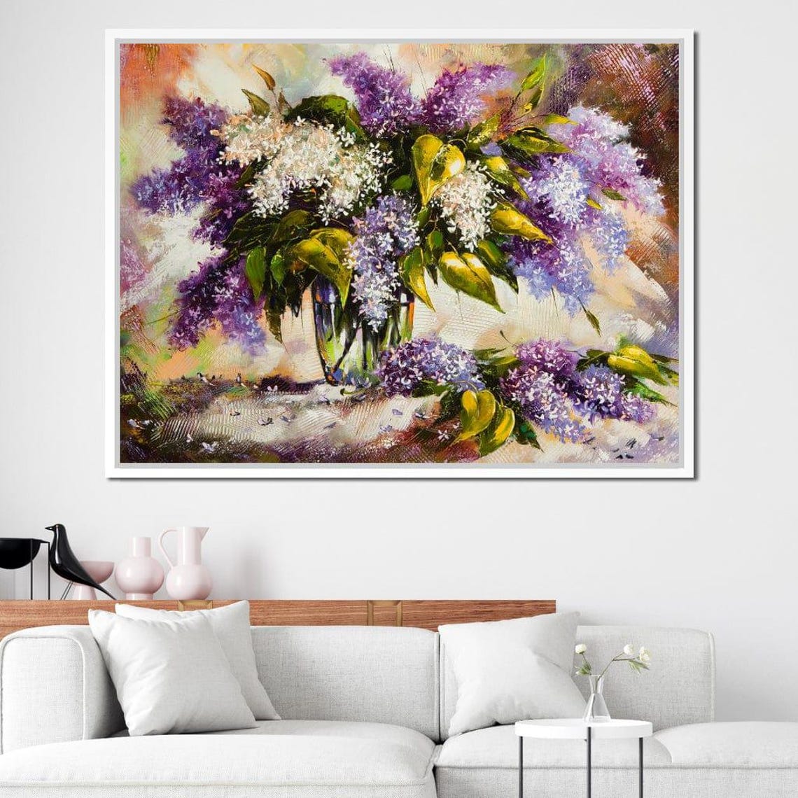 Purple And White Lilac Bouquet Impressionist Floral Wall Art Print