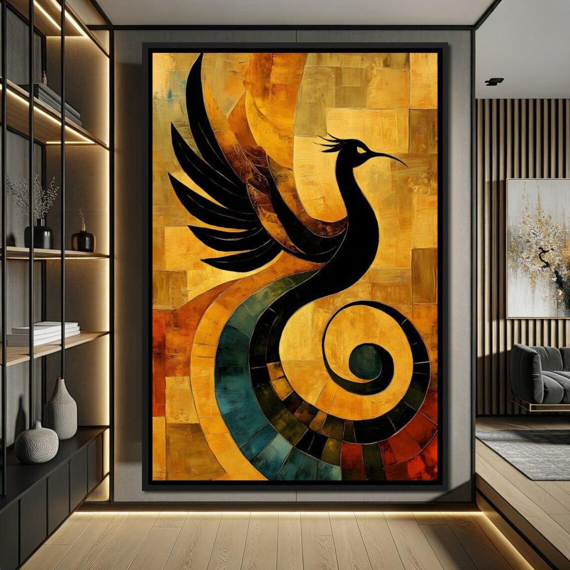 Phoenix Radiance Harmony, Vibrant Bird Art Print