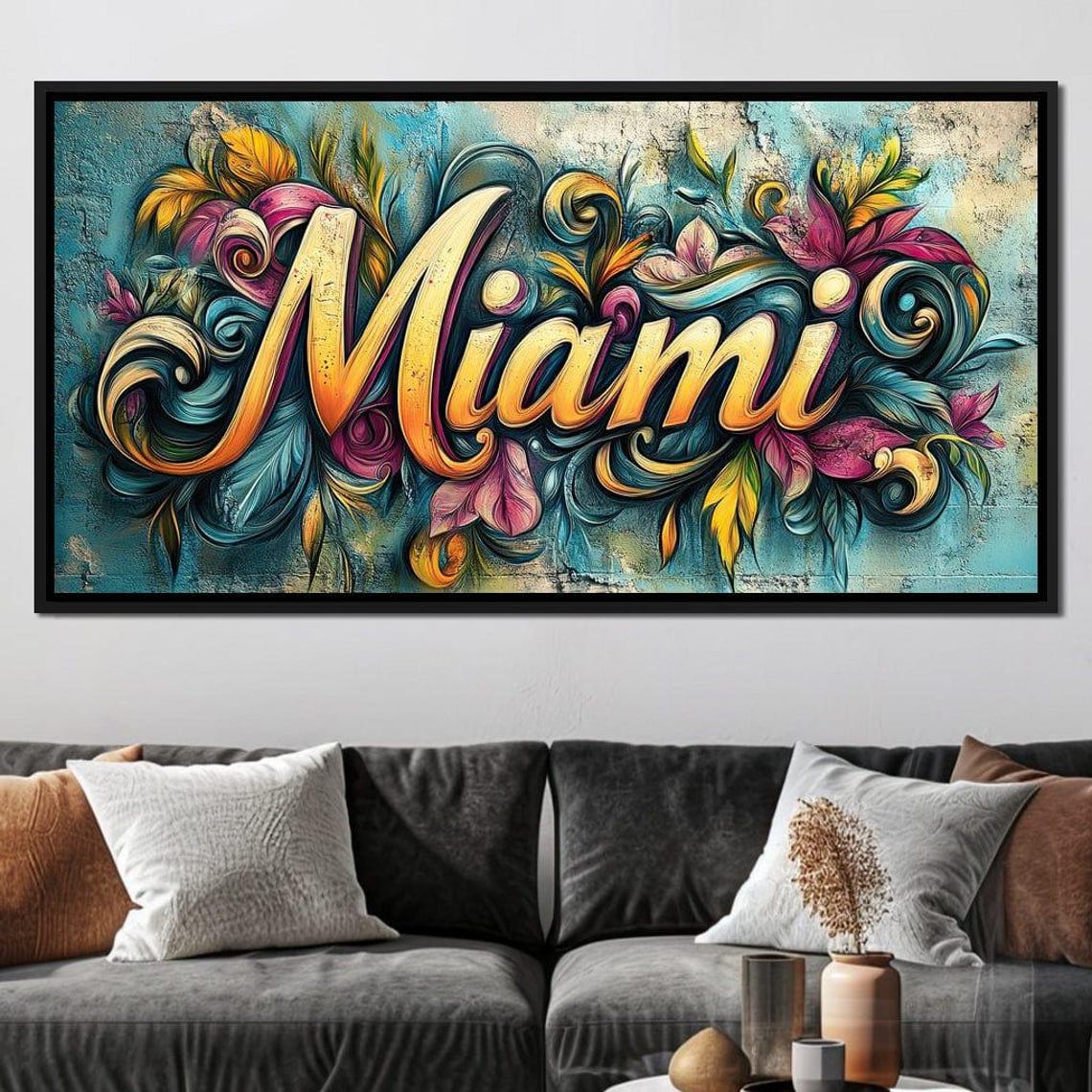 Miami Gold Script Tropical Floral Swirl Colorful Typography Art Poster - Image 4