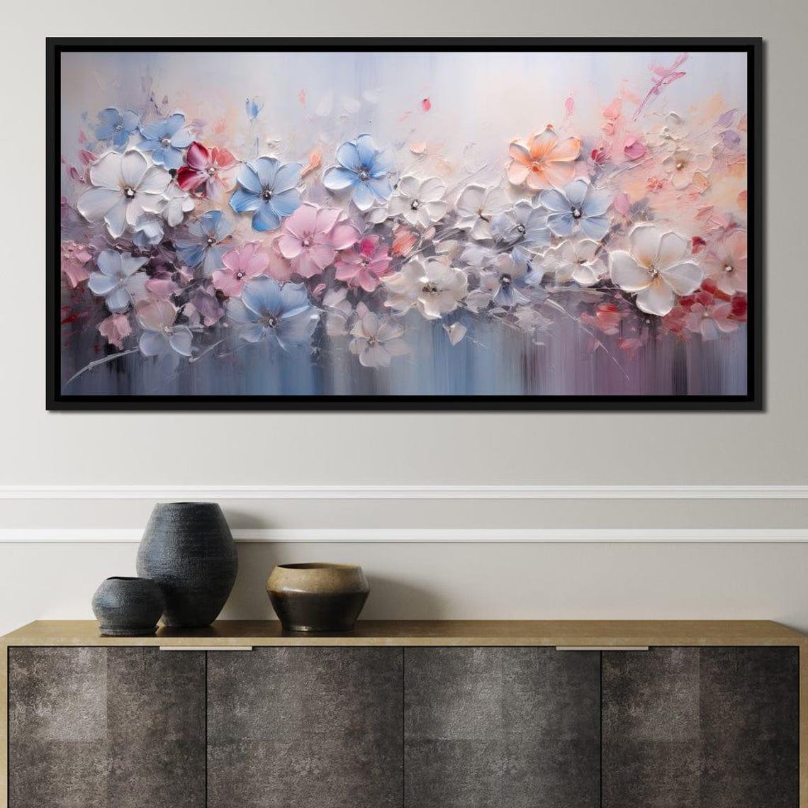 Pastel Wildflower Meadow Five Panel Canvas Floral Wall Art Poster - Image 3