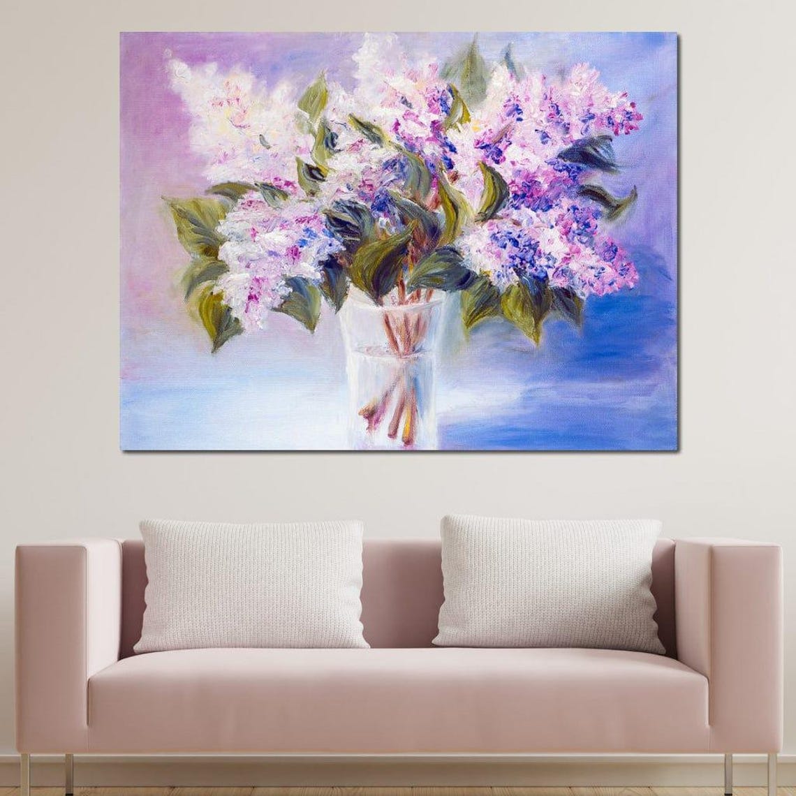 Lilacs In Glass Vase Soft Lavender Impressionist Floral Wall Art Print - Image 3