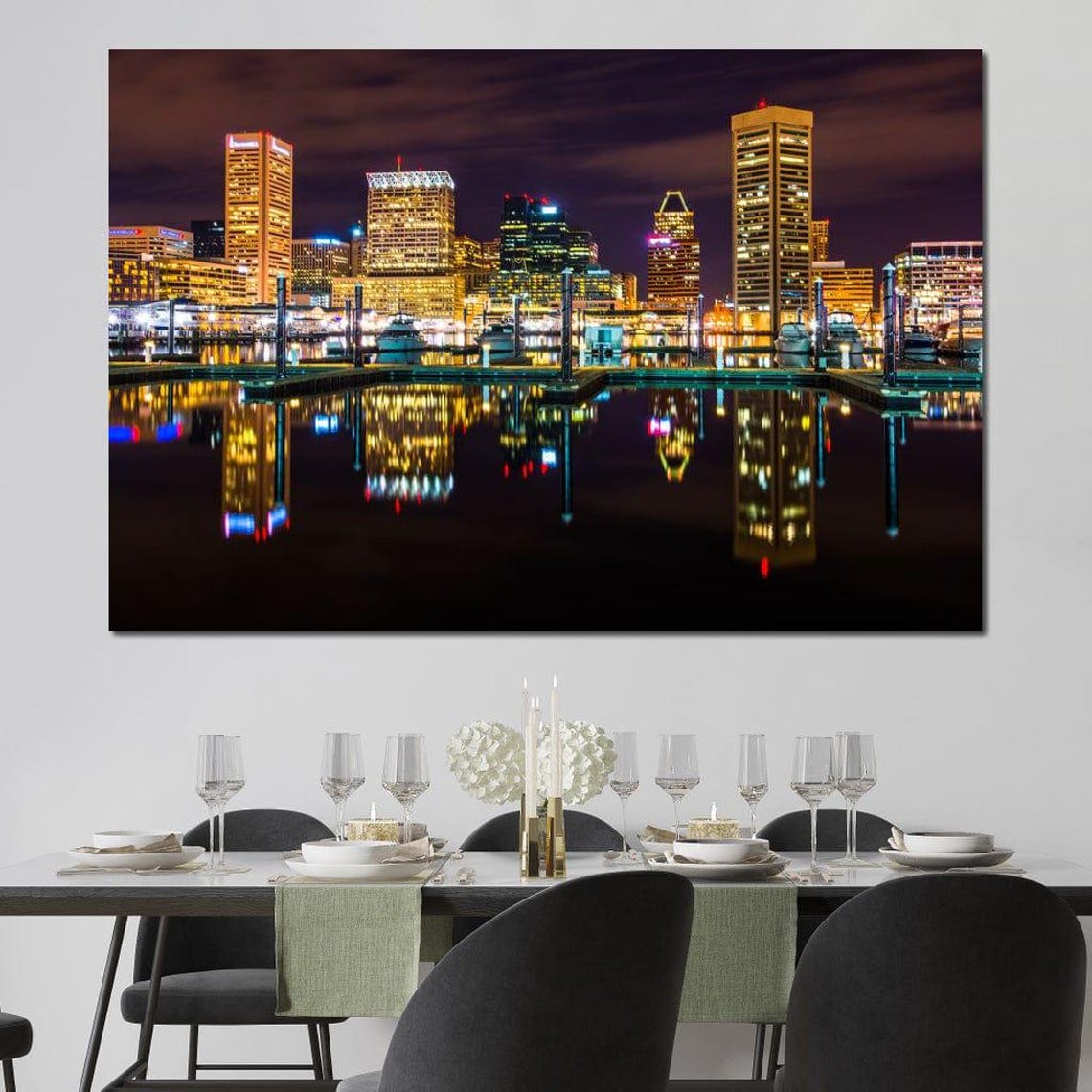Baltimore Skyline Night Harbor Lights Water Reflection Maryland Poster - Image 4