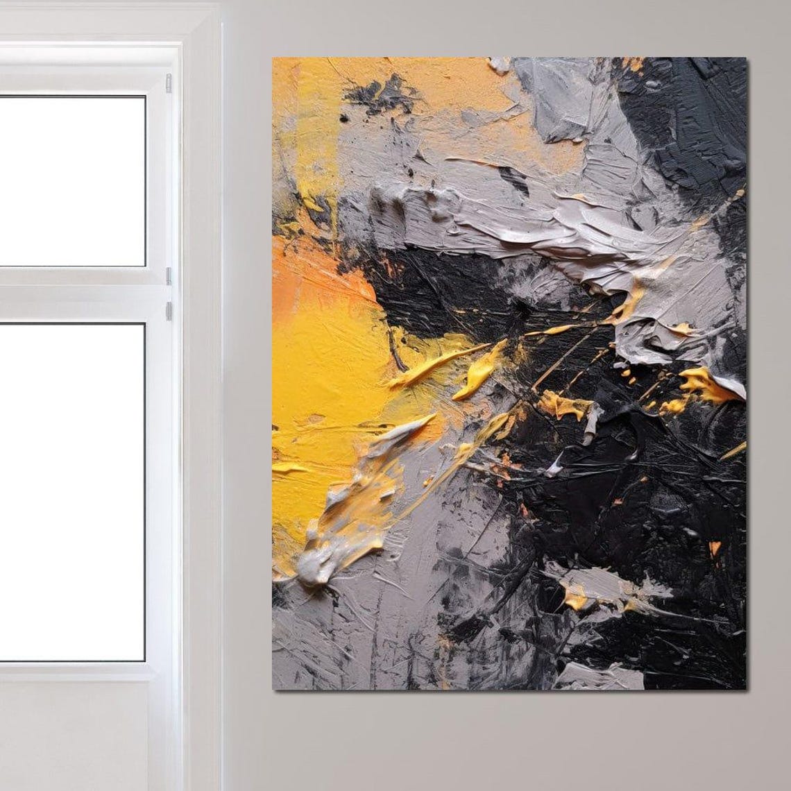 Noir Sunburst Abstract Art Modern Decor Yellow Black Art Textured Bold Art Wall Decoration Large By Nichecanvas - Image 2