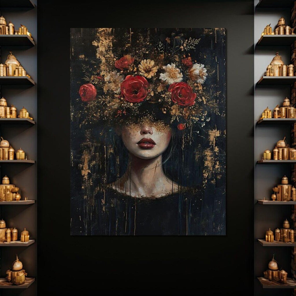 Bloom of the Nightfall, Surreal Floral Portrait Art Print - Image 2