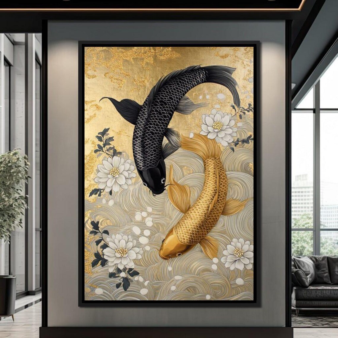 Koi Harmony With White Blossoms Art Print - Image 4