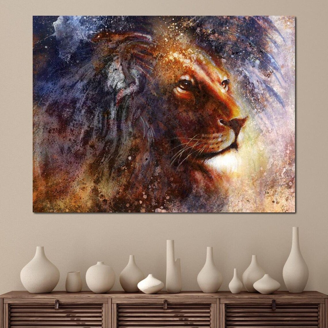 Majestic Lion Watercolor Splash Warm Gold Wildlife Portrait Wall Poster - Image 4