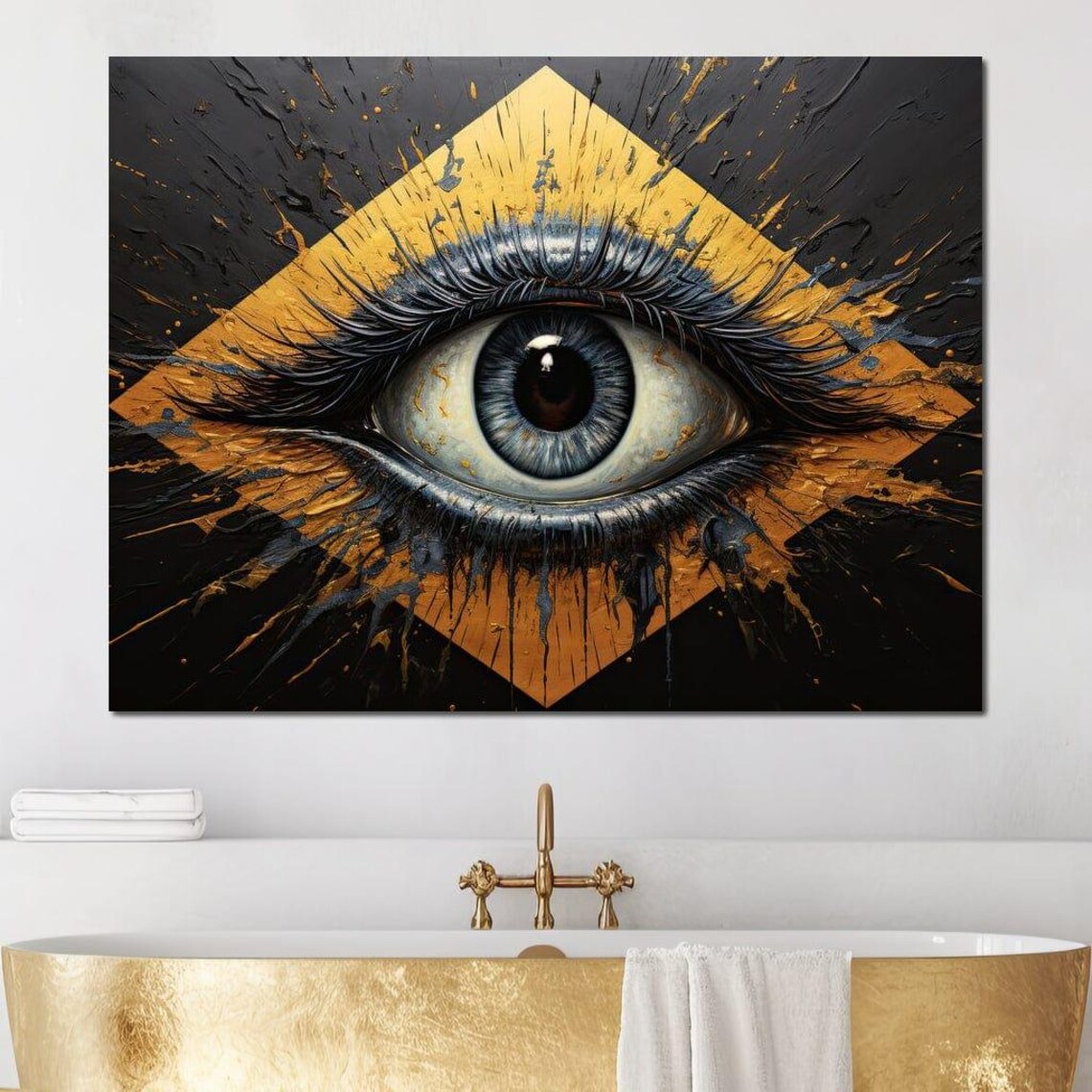 Mystic Eye Golden Diamond Abstract Black Gold Eye Art Wall Poster - Image 2