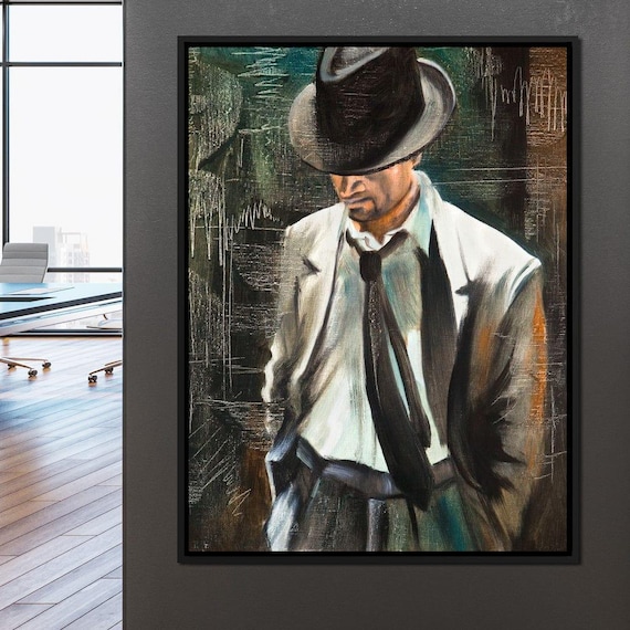 Dapper Gentleman Fedora Suit Moody Oil Portrait Classic Fashion Art Poster