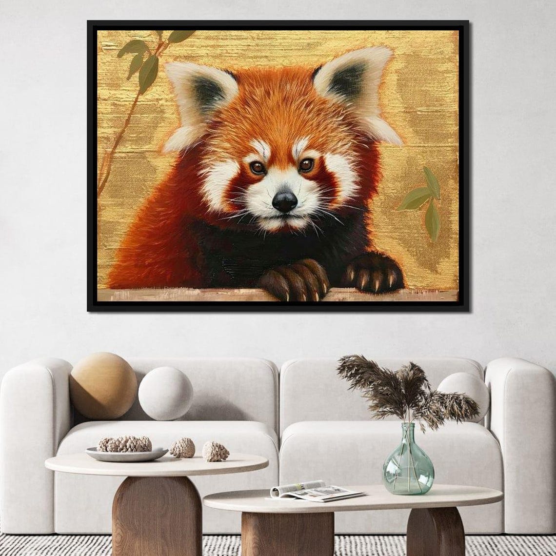 Cute Red Panda Portrait Golden Background Wildlife Art Print - Image 3