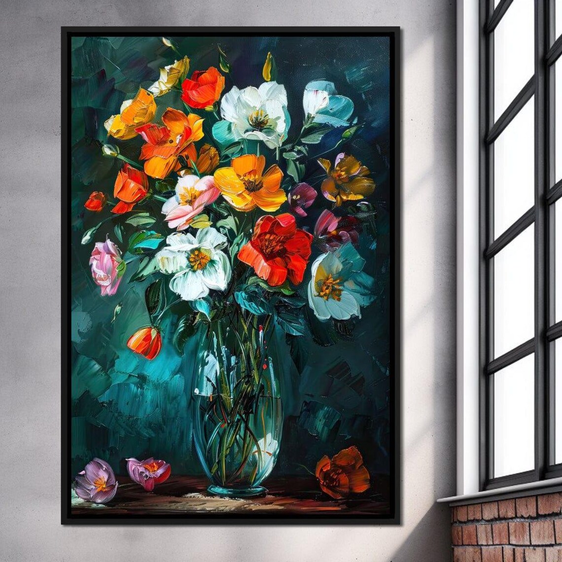 Bouquet Of Vibrant Poppy Dreams Glass Vase Floral Oil Poster - Image 3