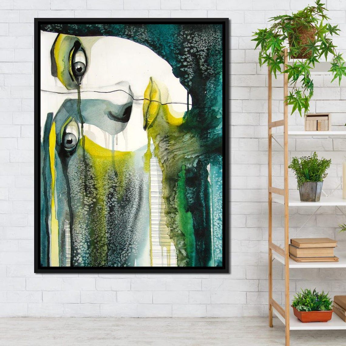 Emerald Gaze Psychedelic Abstract Face Green Eyes Fluid Art Poster