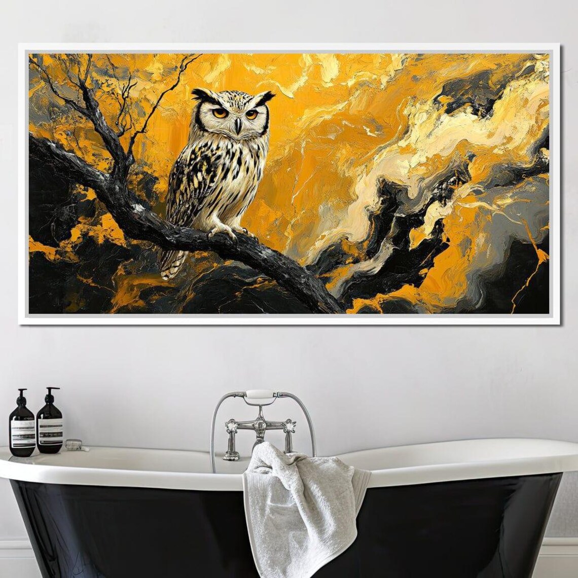 Horned Owl Golden Storm Black Branch Mystical Night Wildlife Poster - Image 3