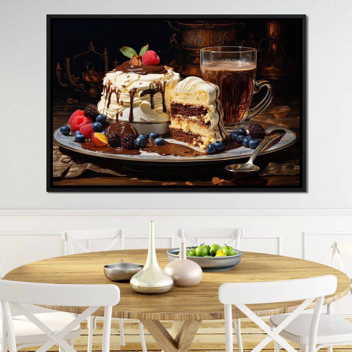 Chocolate Berry Layer Cake Coffee Dessert Still Life Kitchen Art Print - Image 3