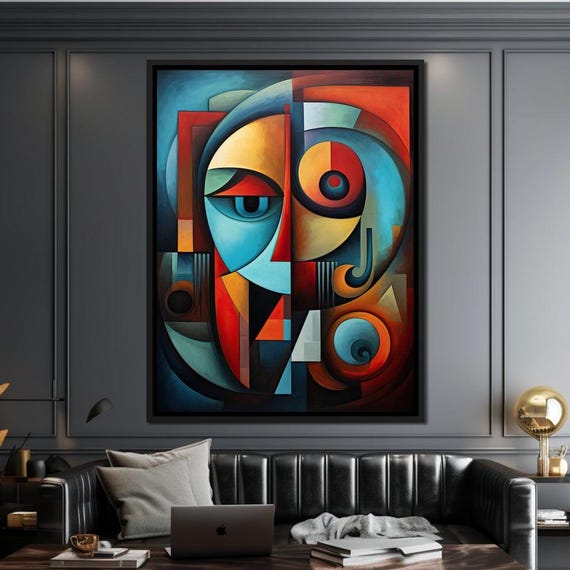 Scarlet Sienna And Mustard Cubism Modern Wall Art Bold Colors Home Decor Abstract Geometric Print By Nichecanvas