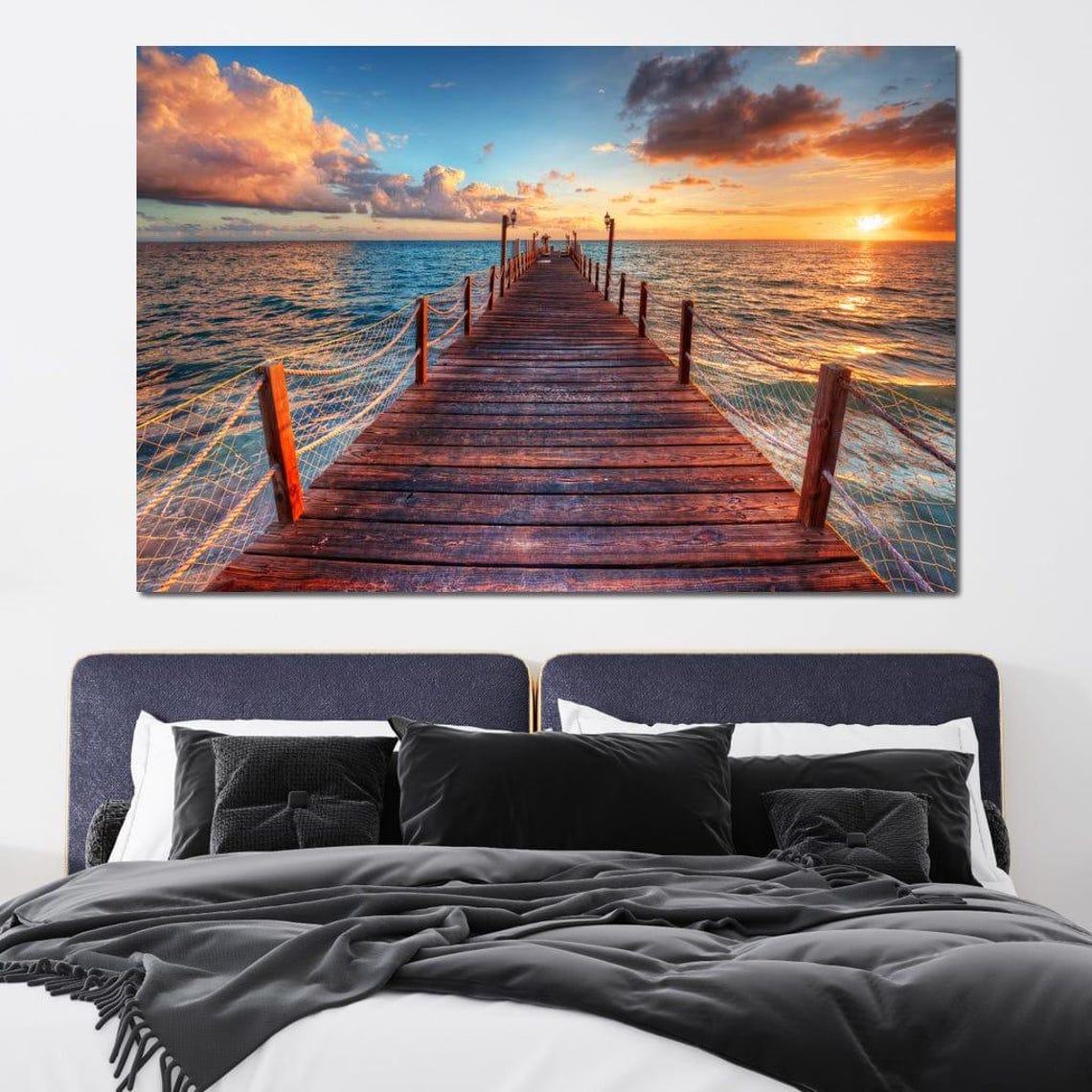Wooden Ocean Pier Stretching into a Glowing Sunset Sea Travel Poster - Image 4