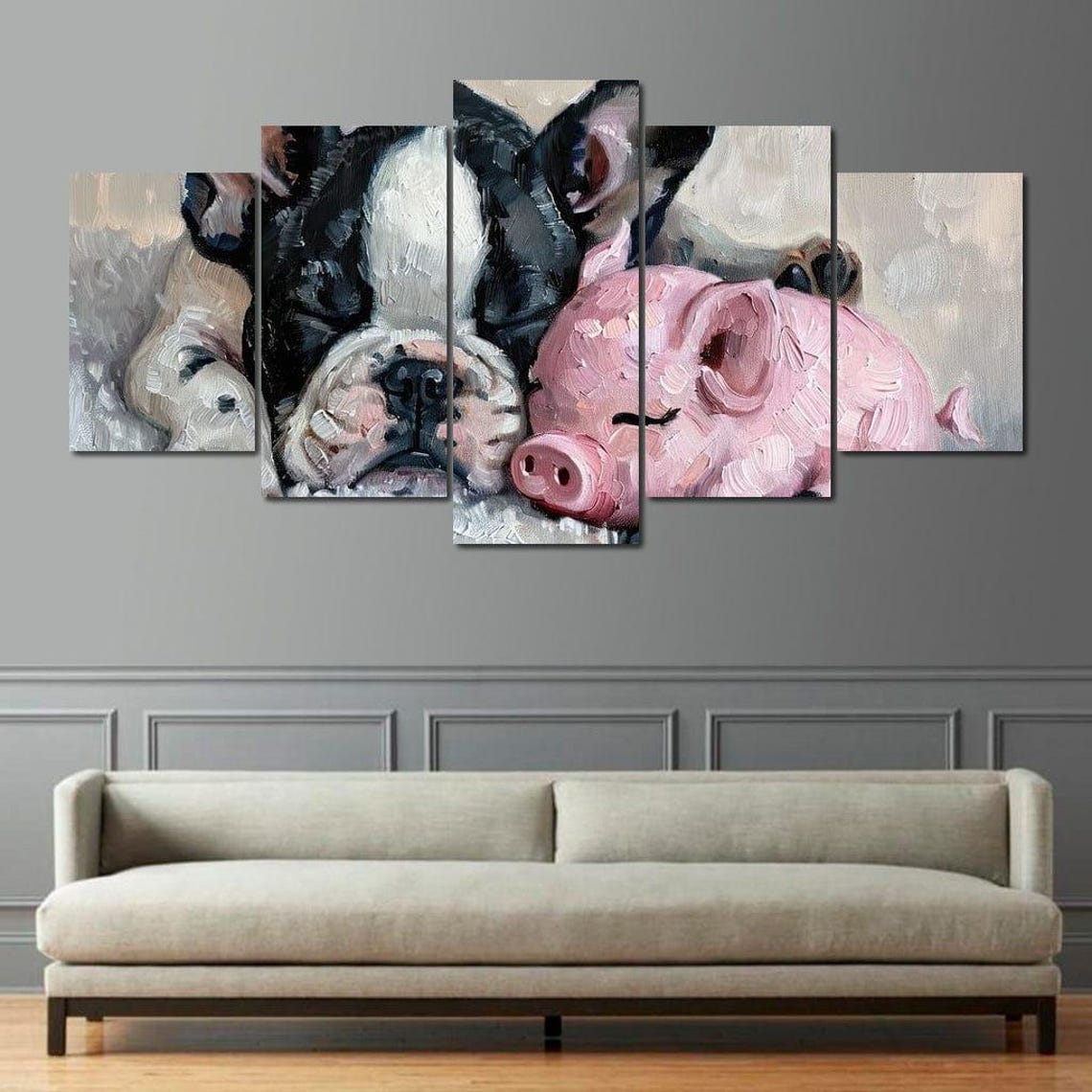 Cozy Frenchie Piglet Snooze Sleeping Puppy Pig Nursery Poster - Image 2