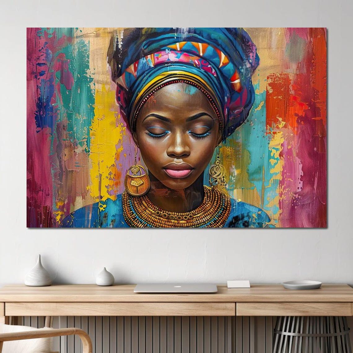 Vibrant Dreams Of Africa Sakeem Gibbs African Woman Art Colorful Portrait Tribal Jewelry Dcor Bohemian Art By Nichecanvas - Image 4