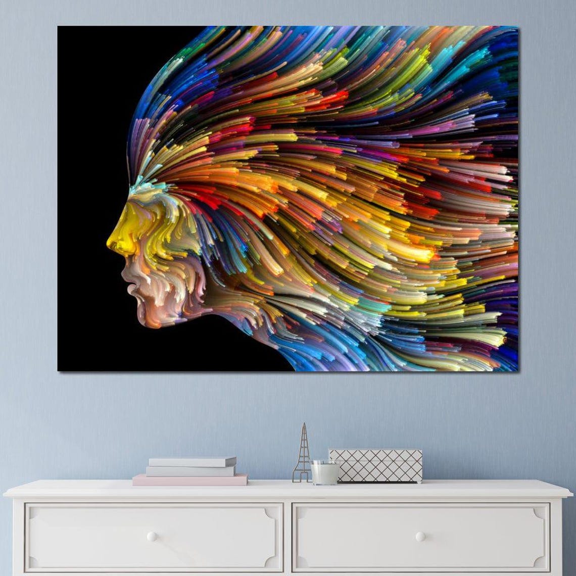 Psychedelic Rainbow Face Colorful Abstract Portrait Art Poster - Image 4