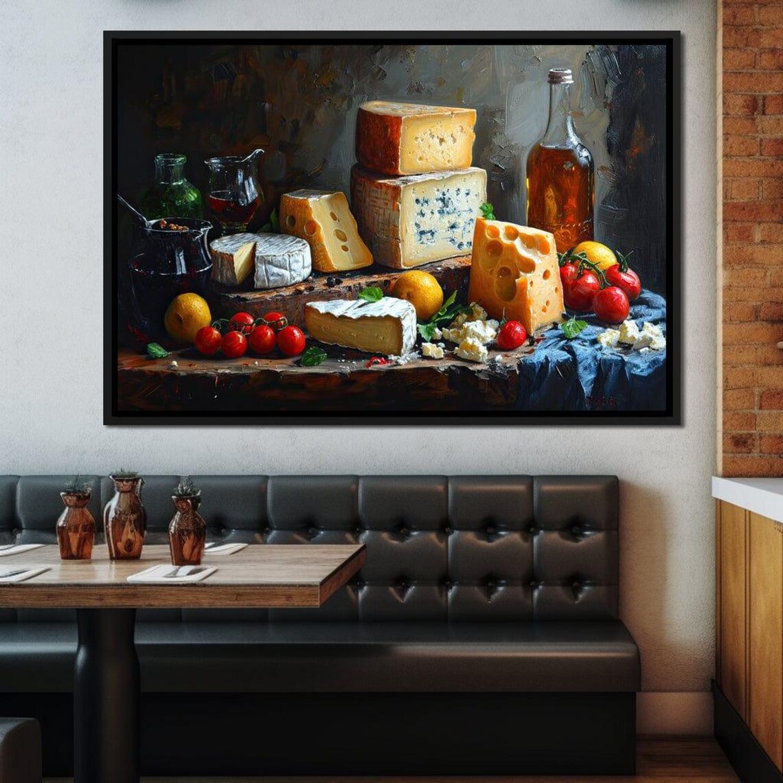 Rustic Cheese Board Wine Tomatoes Classic Still Life Kitchen Art Poster - Image 4