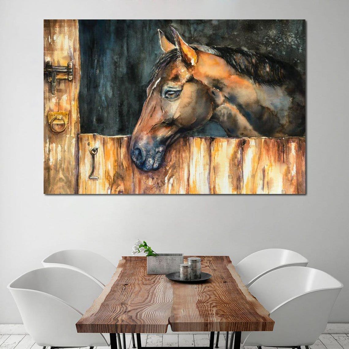 Horse In The Stable Rustic Farmhouse Wall Art Horse Decor Equine Painting Barn Style Oil Painting Animal Portrait By Nichecanvas - Image 3