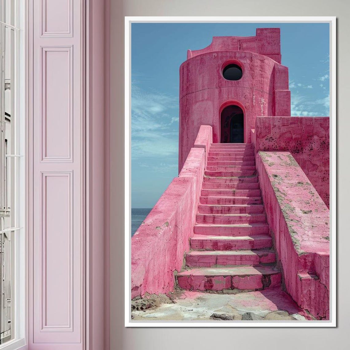Fuchsia Fortress Steps Pink Architecture Coastal Home Decor Contemporary Art Serene Atmosphere By Nichecanvas - Image 4