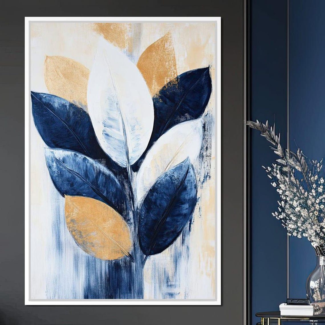 Indigo And Gold Leaves Modern Minimalist Botanical Art Poster - Image 4