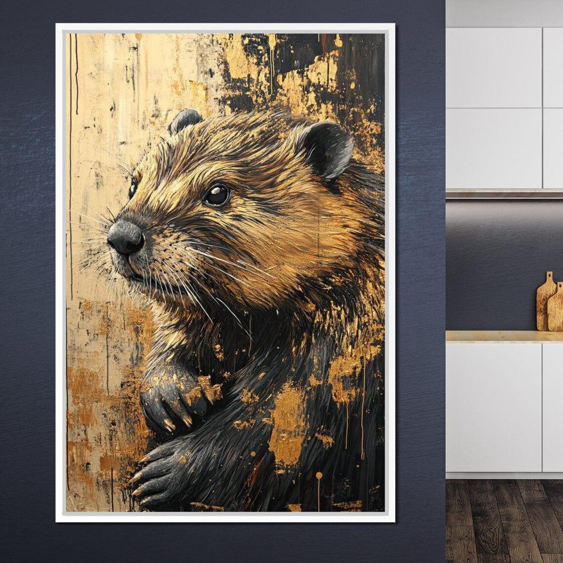 Golden Beaver Portrait Black Gold Textured Wildlife Painting Art Poster - Image 3