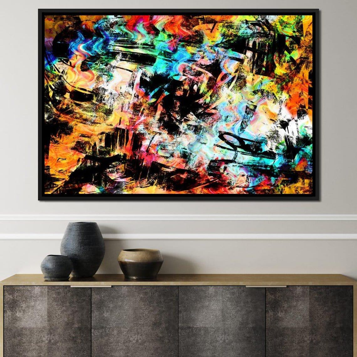Multicolor Graffiti Brushstroke Chaos Framed Abstract Wall Art Poster