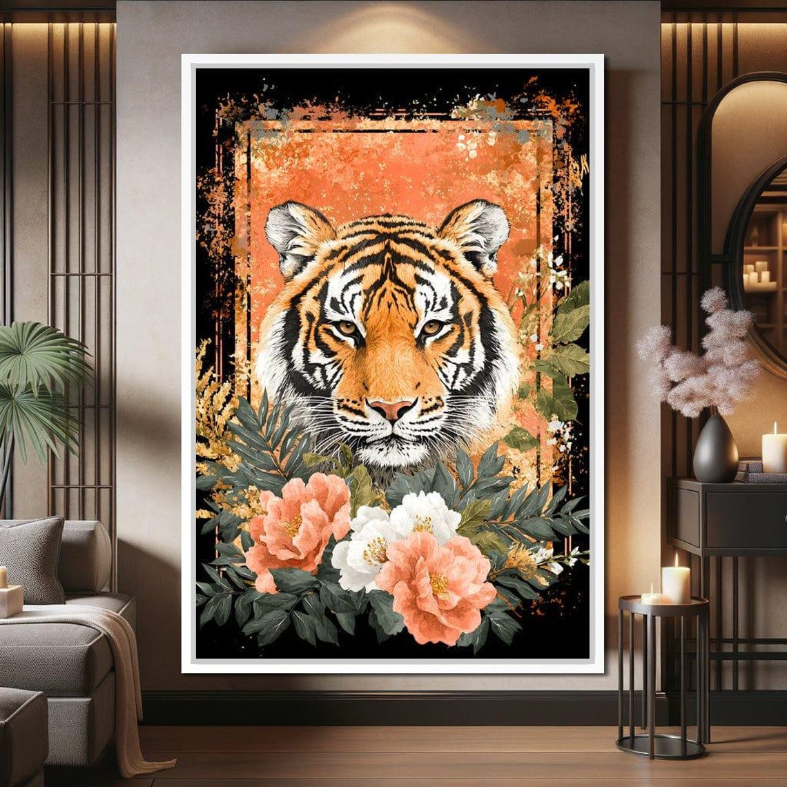 Tiger Majesty Floral Harmony Exotic Tiger Home Decor Bold Painting Nature Art Colorful Wall Art By Nichecanvas - Image 4