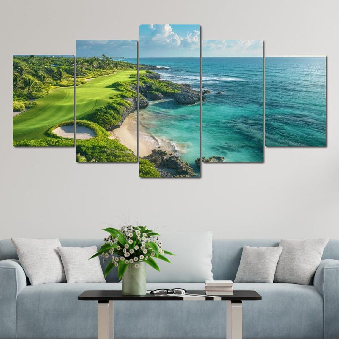Tropical Golf Course Ocean View Emerald Fairway Coastal Poster - Image 3