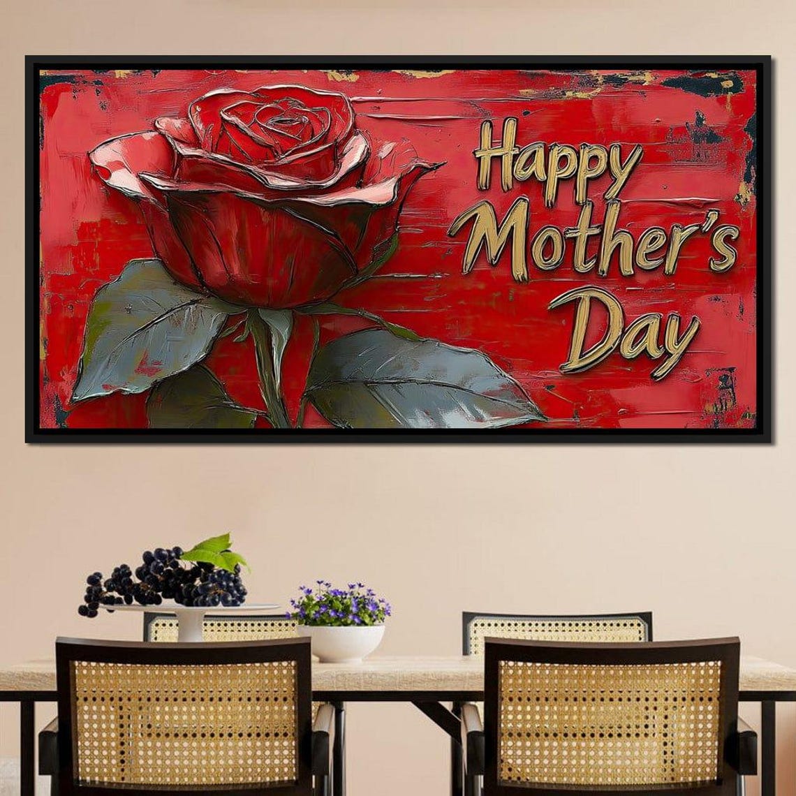 Happy Mothers Day Red Rose Gold Script Distressed Floral Gift Poster - Image 3